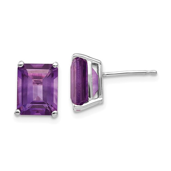 14k White Gold 9x7 mm Emerald Cut Amethyst Earrings 14k White Gold 9x7 mm Emerald Cut Amethyst Earrings
