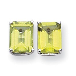 14k White Gold 9x7 mm Emerald Cut Peridot Earrings 14k White Gold 9x7 mm Emerald Cut Peridot Earrings