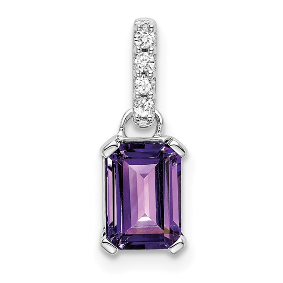 14K White Gold Amethyst and Diamond Pendant - 15.9 mm 14K White Gold Amethyst and Diamond Pendant - 15.9 mm