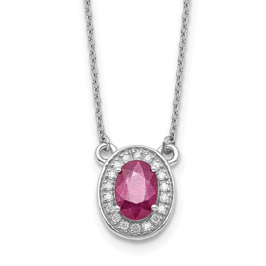 14K White Gold and Oval Ruby Necklace - 18 in.