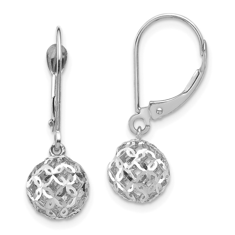Buy 14k White Gold Bead Dangle Leverback Earrings APMEX
