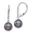 14k White Gold Black Pearl .05 ct Diamond Earrings 8-9 mm