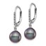 14k White Gold Black Pearl .05 ct Diamond Earrings 8-9 mm