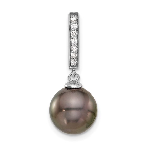 14K White Gold Black Tahitian Pearl Dangle Chain Slide - 27 mm 14K White Gold Black Tahitian Pearl Dangle Chain Slide - 27 mm