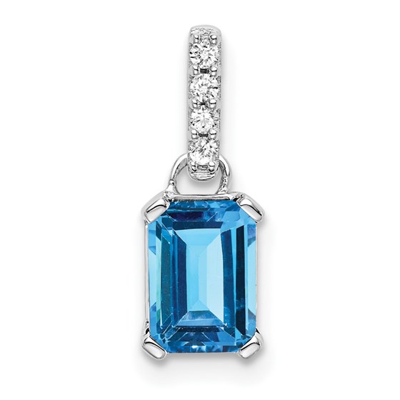 14K White Gold Blue Topaz and Diamond Pendant - 15.9 mm 14K White Gold Blue Topaz and Diamond Pendant - 15.9 mm