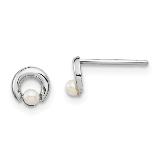 14k White Gold Button Cultured Pearl Circle Post Earrings 14k White Gold Button Cultured Pearl Circle Post Earrings