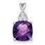 14K White Gold Checkerboard Amethyst Diamond Pendant - 13.5 mm