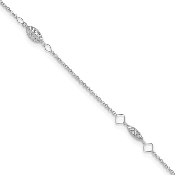 14K White Gold Circle Chain Rice Puff Beads Anklet - 10 in. 14K White Gold Circle Chain Rice Puff Beads Anklet - 10 in.