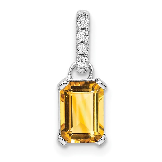 14K White Gold Citrine and Diamond Pendant - 15.9 mm 14K White Gold Citrine and Diamond Pendant - 15.9 mm