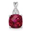 14K White Gold Created Ruby Diamond Pendant - 13.5 mm
