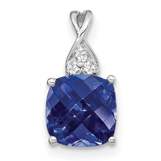 14K White Gold Created Sapphire and Diamond Pendant - 13.5 mm 14K White Gold Created Sapphire and Diamond Pendant - 13.5 mm