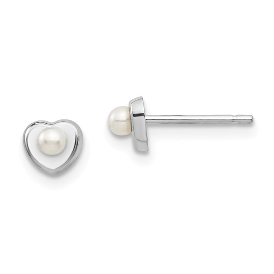 14k White Gold Cultured Pearl Heart Post Earrings