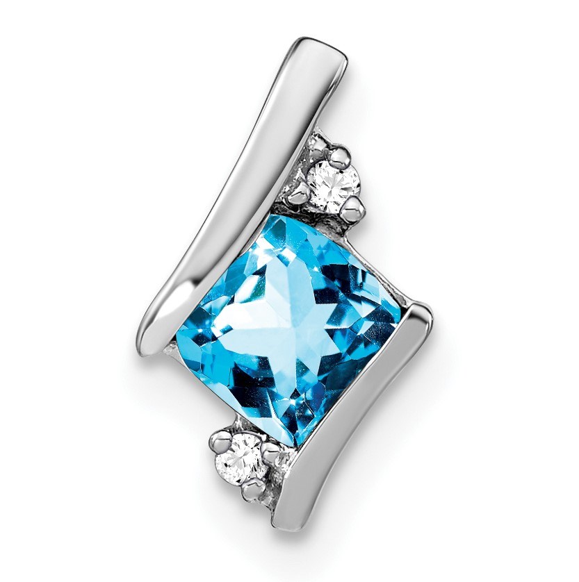 14K White Gold Cushion Blue Topaz Chain Slide - 10 mm