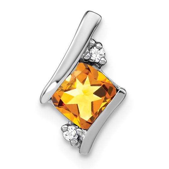 14K White Gold Cushion Citrine and Diamond Chain Slide - 10 mm 14K White Gold Cushion Citrine and Diamond Chain Slide - 10 mm