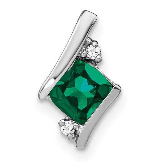 14K White Gold Cushion Emerald and Diamond Chain Slide - 10 mm 14K White Gold Cushion Emerald and Diamond Chain Slide - 10 mm