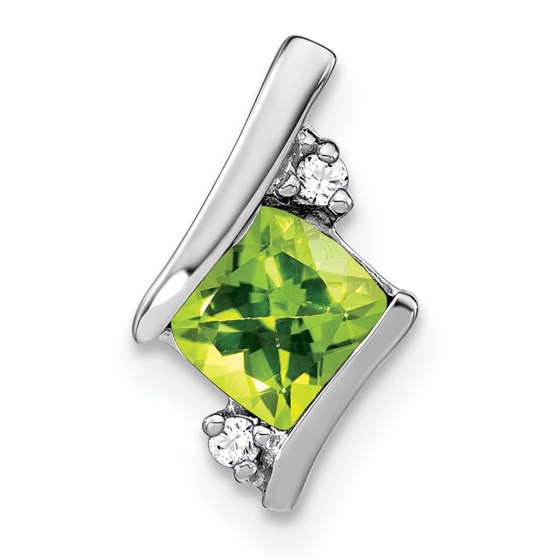 14K White Gold Cushion Peridot and Diamond Chain Slide - 10 mm 14K White Gold Cushion Peridot and Diamond Chain Slide - 10 mm
