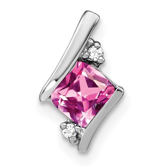 14K White Gold Cushion Pink Sapphire Diamond Chain Slide - 10 mm 14K White Gold Cushion Pink Sapphire Diamond Chain Slide - 10 mm