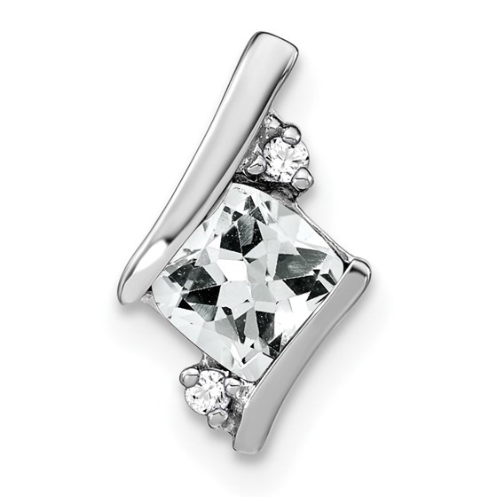 14K White Gold Cushion White Topaz Diamond Chain Slide - 10 mm 14K White Gold Cushion White Topaz Diamond Chain Slide - 10 mm