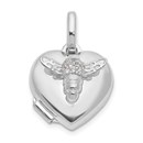 14K White Gold CZ Bee Heart 12mm Locket - 18 mm