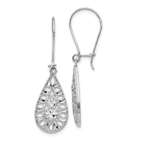 14K White Gold D/C Filigree Dangle Earrings - 32 mm 14K White Gold D/C Filigree Dangle Earrings - 32 mm