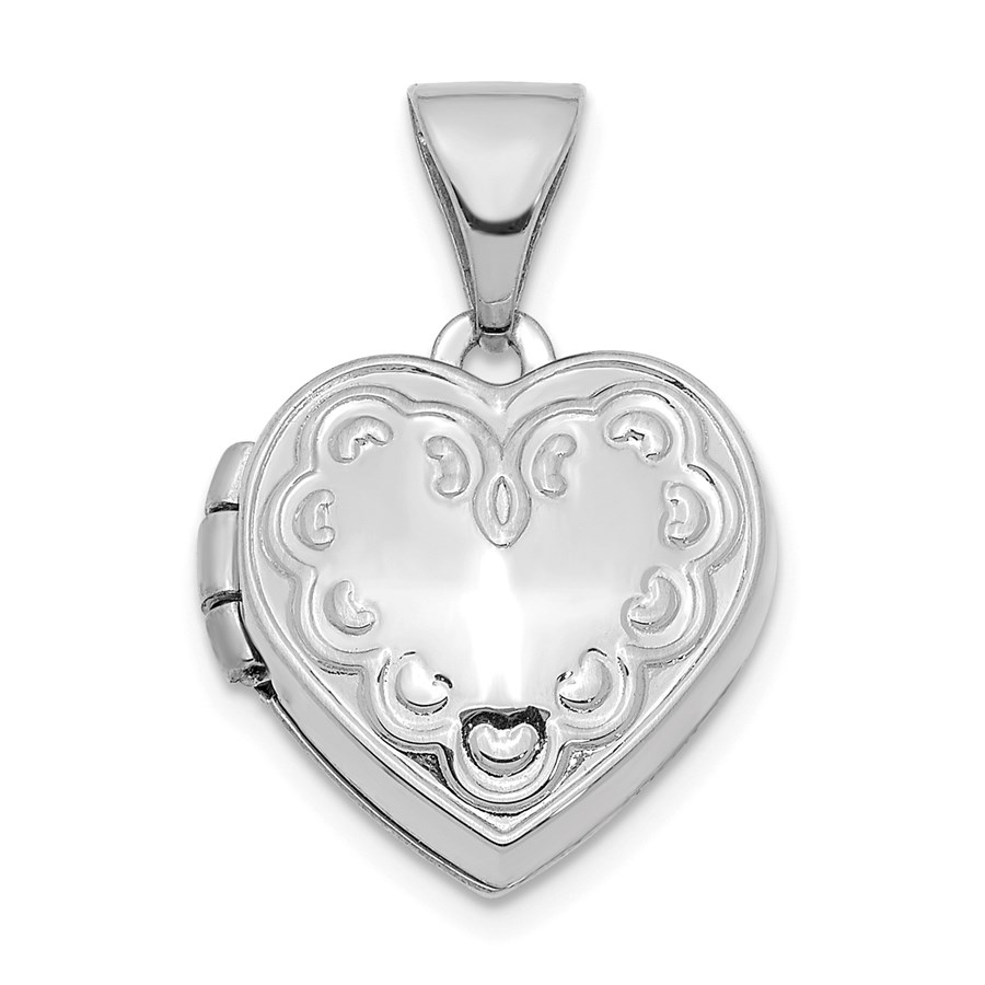 Buy 14k White Gold Decorated Heart Locket Pendant 19 mm APMEX
