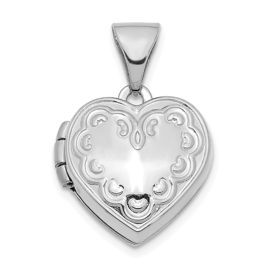 Buy 14k White Gold Decorated Heart Locket Pendant - 19 mm | APMEX