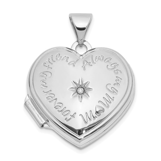 14K White Gold Diamond 18mm Always My Mom Heart Locket - 24 mm 14K White Gold Diamond 18mm Always My Mom Heart Locket - 24 mm