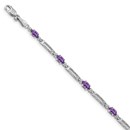 14k White Gold Diamond/Amethyst Bracelet - 7 in.