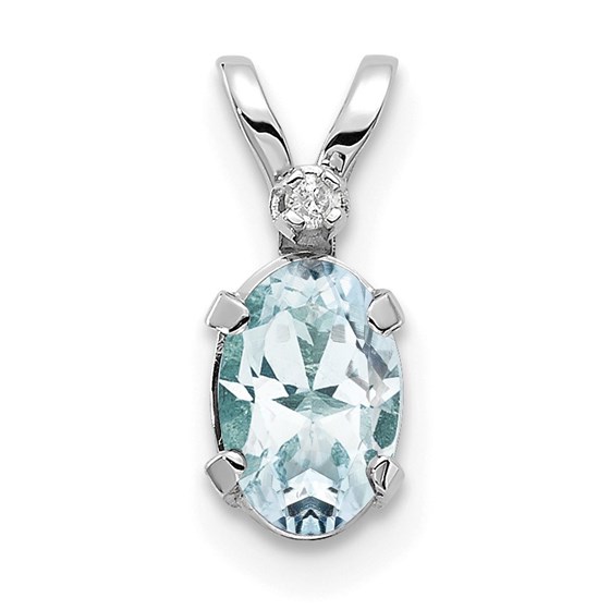 14K White Gold Diamond and Aquamarine Birthstone Pendant - 12 mm 14K White Gold Diamond and Aquamarine Birthstone Pendant - 12 mm
