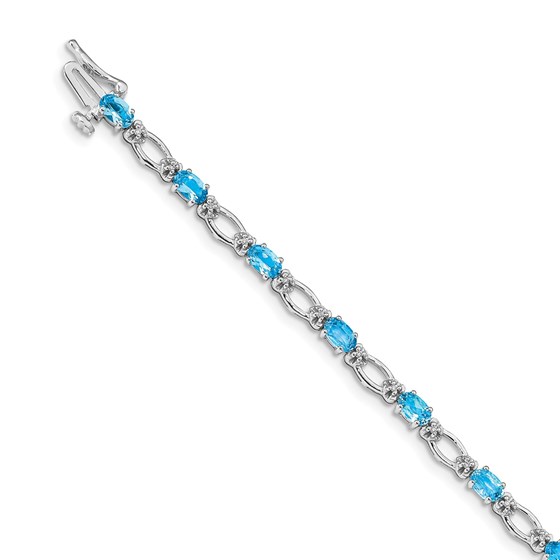 14k White Gold Diamond and Blue Topaz Bracelet - 7 in. 14k White Gold Diamond and Blue Topaz Bracelet - 7 in.