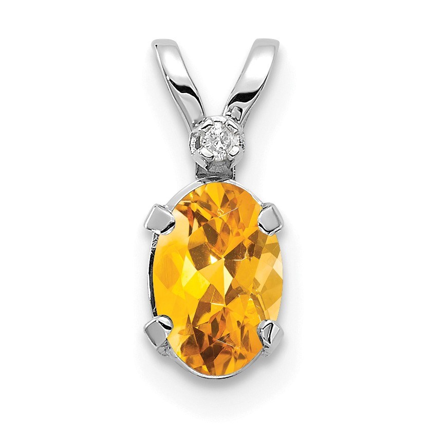14K White Gold Diamond and Citrine Birthstone Pendant 12 mm