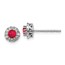 14k White Gold Diamond and Ruby Halo Post Earrings - 7 mm