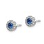 14k White Gold Diamond Blue Sapphire Halo Post Earrings - 6 mm
