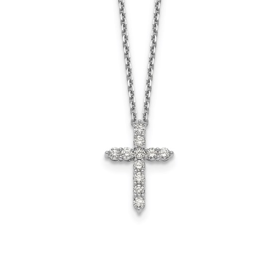 14K White Gold Diamond Cross Necklace - 18 in.