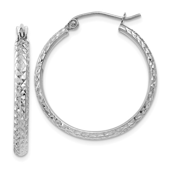 14k White Gold Diamond-cut 2.8x25 mm Hollow Hoop Earrings 14k White Gold Diamond-cut 2.8x25 mm Hollow Hoop Earrings