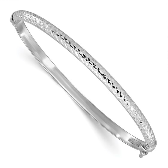14K White Gold Diamond Cut 4mm Hinged Bangle 14K White Gold Diamond Cut 4mm Hinged Bangle