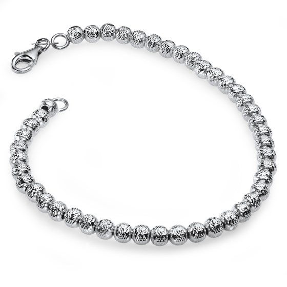 Buy 14k White Gold Diamond-Cut Beaded Bracelet | APMEX