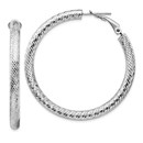 14k White Gold Diamond-cut Omega Back Hoop Earrings - 35 mm