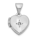 14k White Gold Diamond Heart Locket Pendant - 17 mm