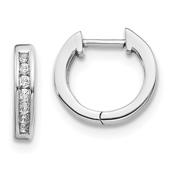 14k White Gold Diamond Hinged Hoop Earrings - 11 mm 14k White Gold Diamond Hinged Hoop Earrings - 11 mm