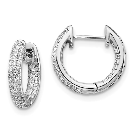 14k White Gold Diamond Hinged Hoop Earrings - 13 mm