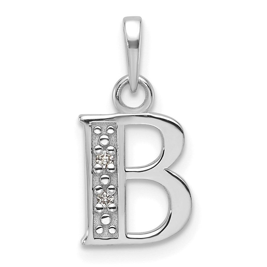 14K White Gold Diamond Letter B Initial Pendant - 18.7 mm