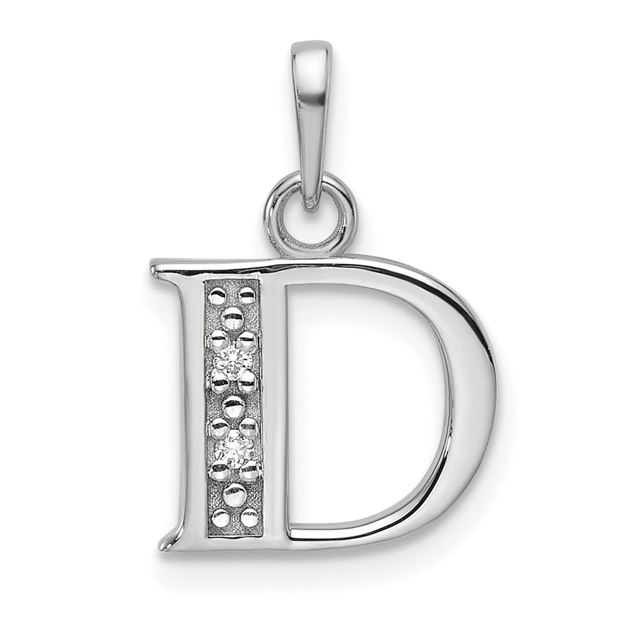 14K White Gold Diamond Letter D Initial Pendant - 18.5 mm