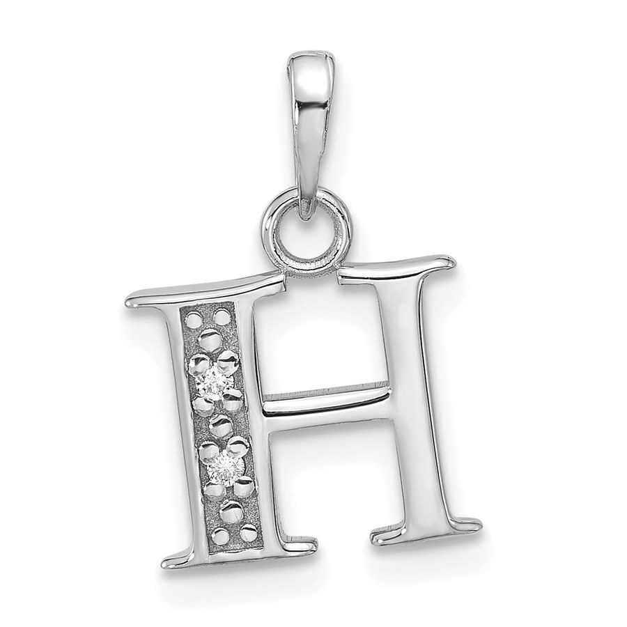 14K White Gold Diamond Letter H Initial Pendant - 18.5 mm