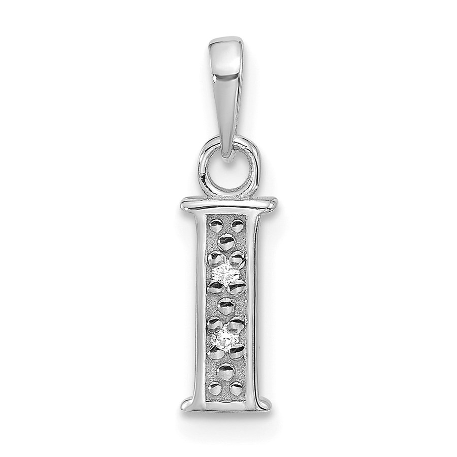 14K White Gold Diamond Letter I Initial Pendant - 18.5 mm