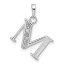 14K White Gold Diamond Letter M Initial Pendant - 22.3 mm