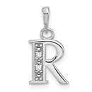 14K White Gold Diamond Letter R Initial Pendant - 17.7 mm