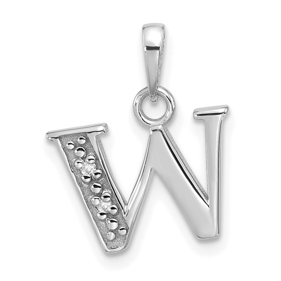 14K White Gold Diamond Letter W Initial Pendant - 18 mm 14K White Gold Diamond Letter W Initial Pendant - 18 mm