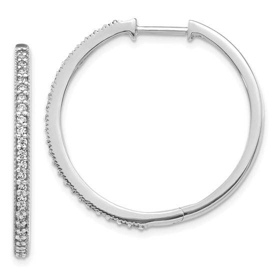 14k White Gold Diamond Milgrain Hinged Hoop Earrings - 29 mm 14k White Gold Diamond Milgrain Hinged Hoop Earrings - 29 mm