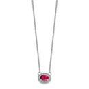 14K White Gold Diamond & Oval Ruby Necklace - 18 in.